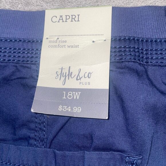 Style & Co 18W Cargo Capri Midrise Bungee  Comfort Waist Pockets Nautical Beachy - Picture 9 of 12